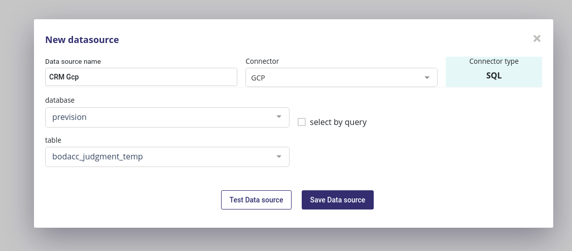 Create a new datasource from connector